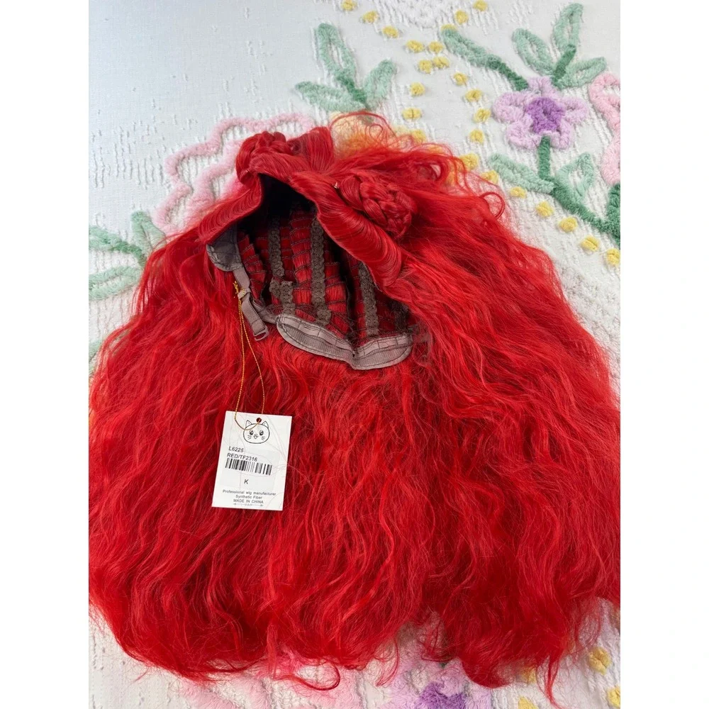 Vibrant Red‎ Cosplay Wig Braided Buns Long Wavy Synthetic Fiber